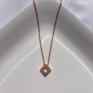 Rose Gold Crystal Square Pendant Necklace